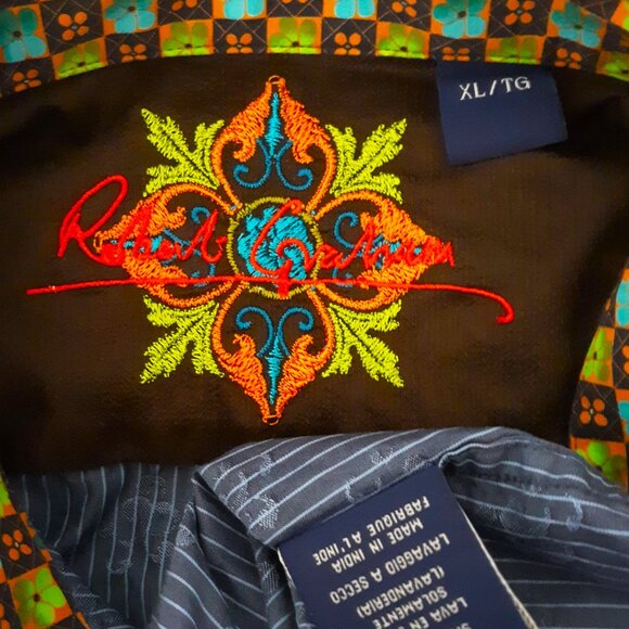 Robert Graham Blue Button Down Shirt Long Sleeve Striped Silk Print Size XL - Picture 8 of 9